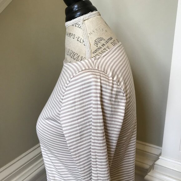 Ann Mashburn Long Sleeve Boatneck Tee T Shirt Top Womens Medium Tan Cream Stripe - Picture 7 of 9